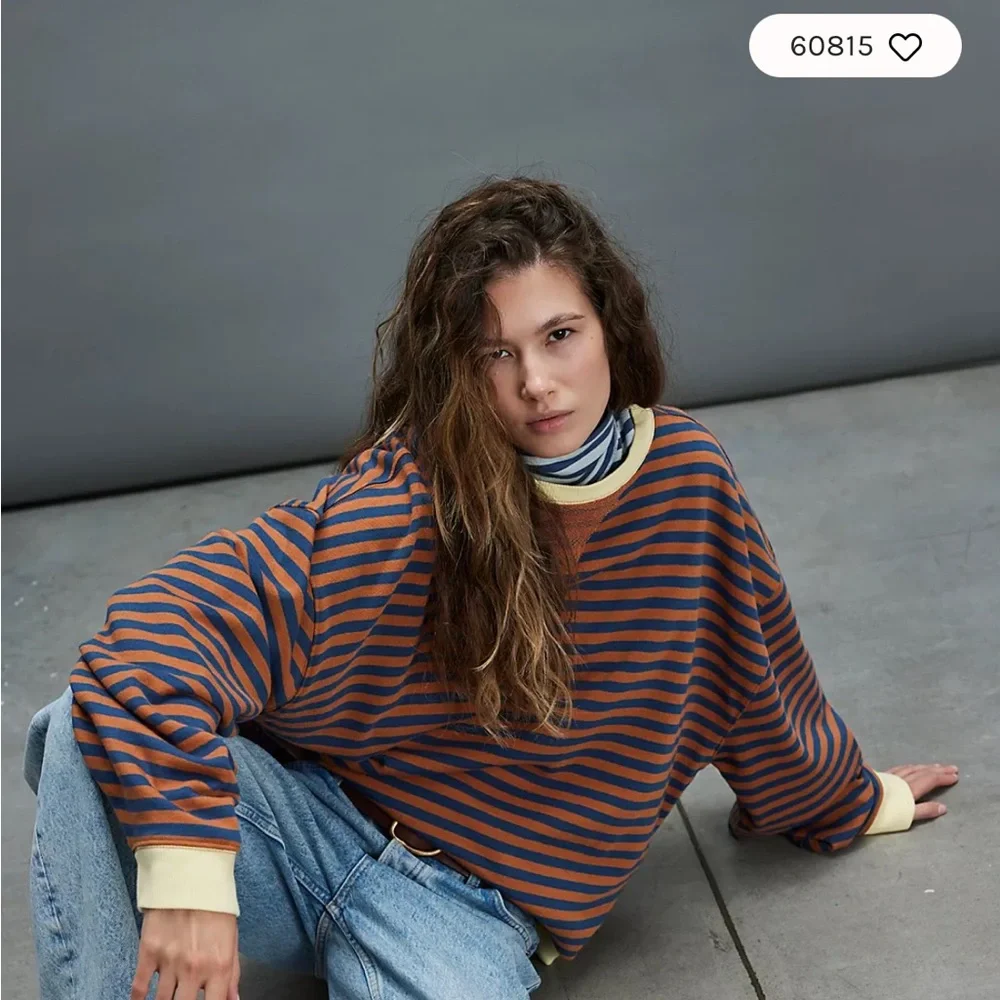 We the Free FP Classic Striped Oversized Crewneck Yellow and Pink NWOT Small - Picture 8 of 8
